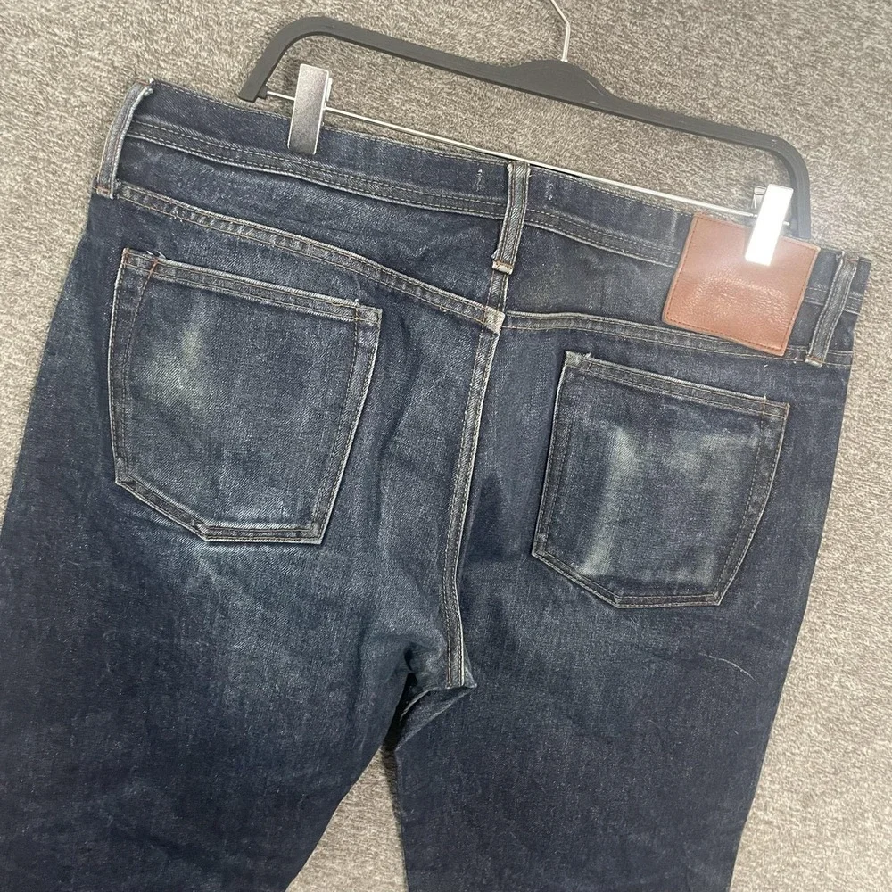 Unbeanded Brand Selvedge Jeans Mens 38x32 Blue Dark Wash Straight Leg Denim Pant